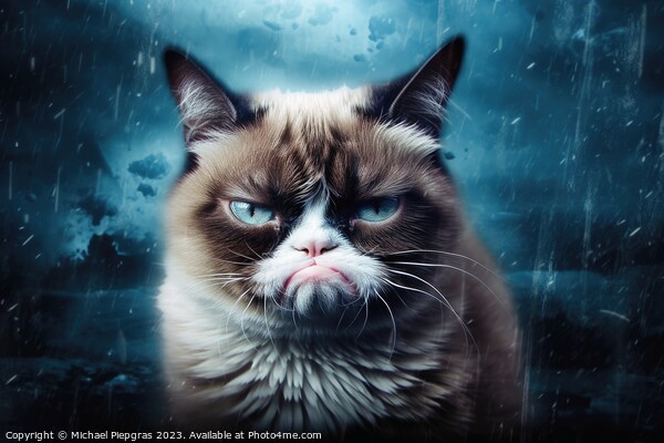 A Surreal grumpy cat created with generative AI technology. Picture Board by Michael Piepgras