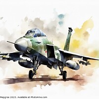 Buy canvas prints of Watercolor military jet on white background created with generat by Michael Piepgras