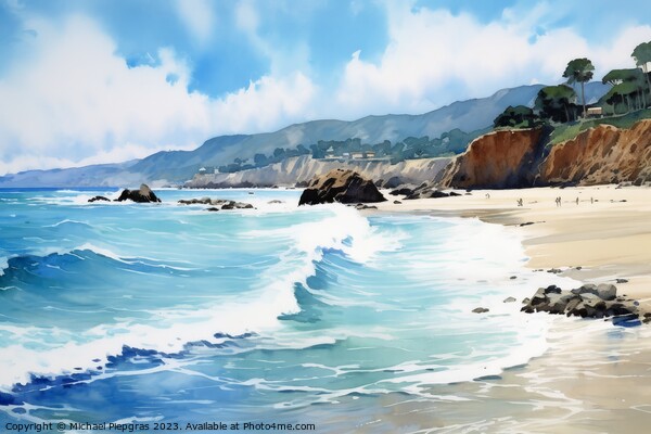 Watercolor of a beautiful beach created with generative AI techn Picture Board by Michael Piepgras