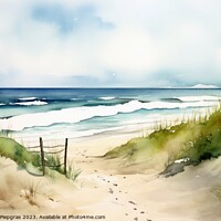 Buy canvas prints of Watercolor of a beautiful beach created with generative AI techn by Michael Piepgras