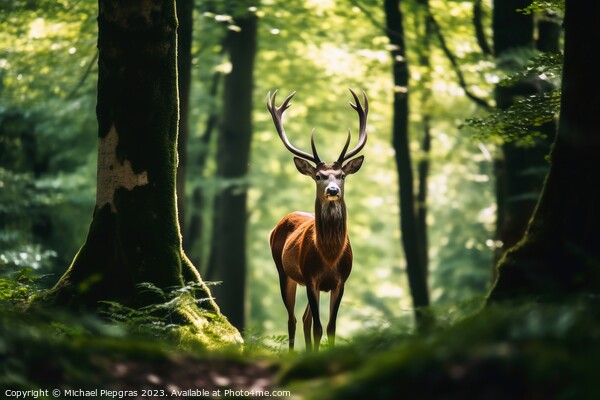 Wild deer in a forest created with generative AI technology. Picture Board by Michael Piepgras