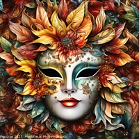 Buy canvas prints of A background with a carnival mask created with generative AI tec by Michael Piepgras