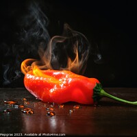 Buy canvas prints of A burning hot peperoni on a dark background created with generat by Michael Piepgras