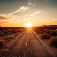Buy canvas prints of A lonely straight road in the American landscape at sunset creat by Michael Piepgras