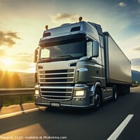 Buy canvas prints of A modern truck on a highway created with generative AI technolog by Michael Piepgras