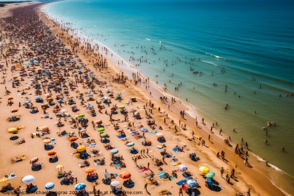 Aerial view of a sunny beach crowded with people created with ge Picture Board by Michael Piepgras
