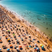 Buy canvas prints of Aerial view of a sunny beach crowded with people created with ge by Michael Piepgras