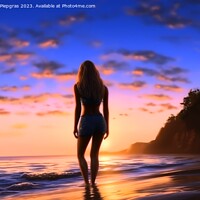 Buy canvas prints of Artwork of a sexy woman wearing a bikini at the beach during sun by Michael Piepgras