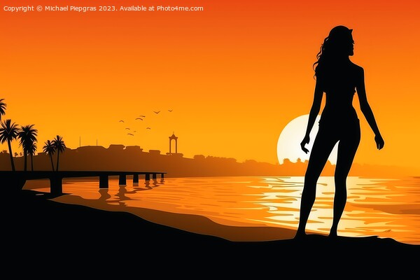 Artwork of a sexy woman wearing a bikini at the beach during sun Picture Board by Michael Piepgras