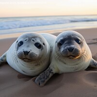 Buy canvas prints of Baby seals on the beach created with generative AI technology. by Michael Piepgras