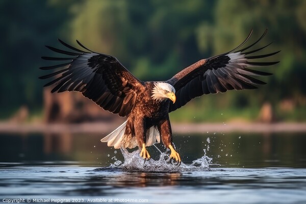 Eagle catching fish in a lake created with generative AI technol Picture Board by Michael Piepgras