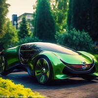 Buy canvas prints of Futuristic electric car in a green city created with generative  by Michael Piepgras