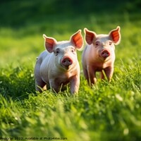 Buy canvas prints of Pigs on a green meadow on a farm created with generative AI tech by Michael Piepgras