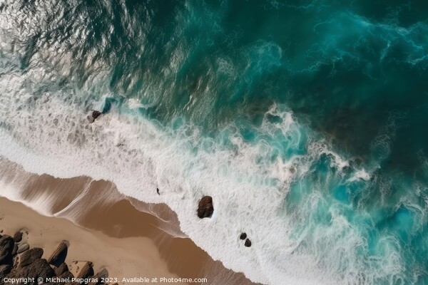 Water waves at a tropical beach aerial top view created with gen Picture Board by Michael Piepgras