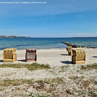 Buy canvas prints of Beach chairs on a sunny summer day on the beach at the Baltic Se by Michael Piepgras
