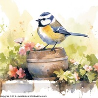 Buy canvas prints of Beautiful watercolor singing bird in a garden on a white backgro by Michael Piepgras