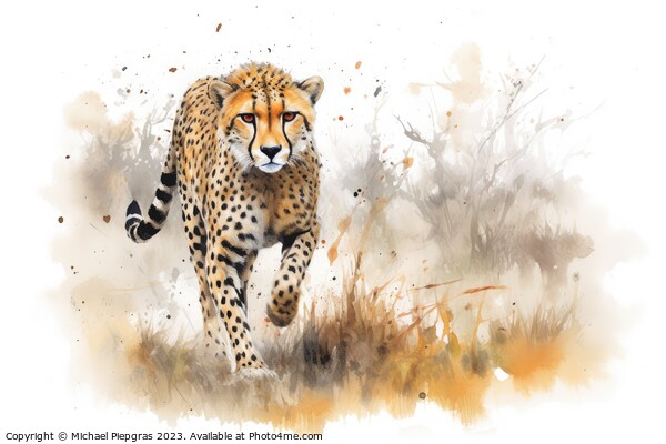 Watercolor painting of a cheetah on a white background. Picture Board by Michael Piepgras