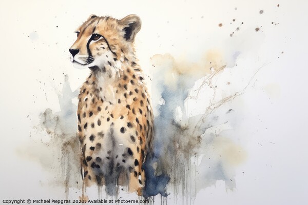 Watercolor painting of a cheetah on a white background. Picture Board by Michael Piepgras