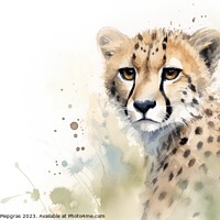 Buy canvas prints of Watercolor painting of a cheetah on a white background. by Michael Piepgras