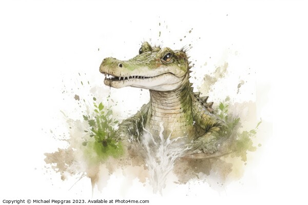 Watercolor painting of a cute crocodile on a white background. Picture Board by Michael Piepgras