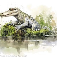 Buy canvas prints of Watercolor painting of a cute crocodile on a white background. by Michael Piepgras