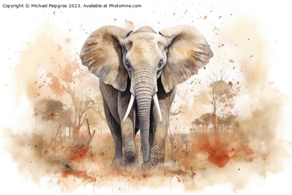 Watercolor painting of a big elephant on a white background. Picture Board by Michael Piepgras