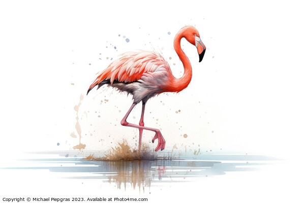 Watercolor painting of a flamingo on a white background. Picture Board by Michael Piepgras