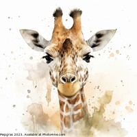 Buy canvas prints of Watercolor painting of a giraffe on a white background. by Michael Piepgras