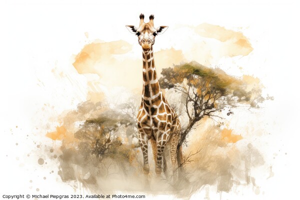 Watercolor painting of a giraffe on a white background. Picture Board by Michael Piepgras