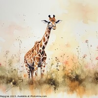 Buy canvas prints of Watercolor painting of a giraffe on a white background. by Michael Piepgras