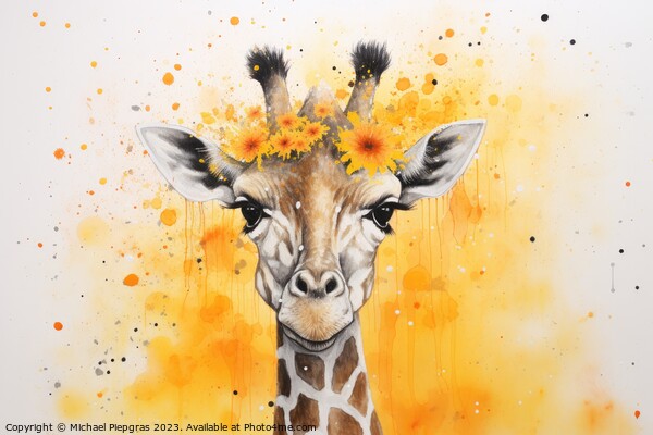 Watercolor painting of a giraffe on a white background Picture Board by Michael Piepgras