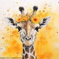 Buy canvas prints of Watercolor painting of a giraffe on a white background by Michael Piepgras