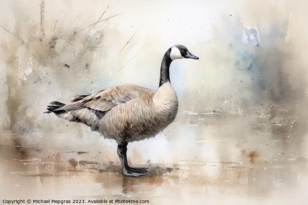 Watercolor painting of a goose on a white background. Picture Board by Michael Piepgras