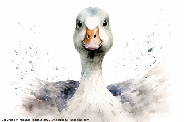 Watercolor painting of a goose on a white background. Picture Board by Michael Piepgras