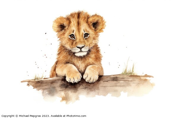 Watercolor painting of lion cubs on a white background. Picture Board by Michael Piepgras