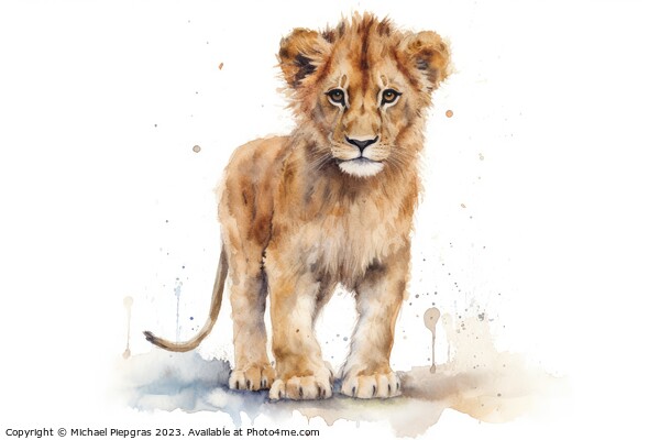 Watercolor painting of lion cubs on a white background. Picture Board by Michael Piepgras