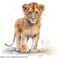 Buy canvas prints of Watercolor painting of lion cubs on a white background. by Michael Piepgras