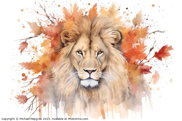 Watercolor painting of a lion on a white background. Picture Board by Michael Piepgras