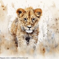 Buy canvas prints of Watercolor painting of a lion on a white background. by Michael Piepgras