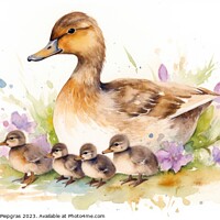 Buy canvas prints of Watercolor painting of ducklings and mom on a white background. by Michael Piepgras