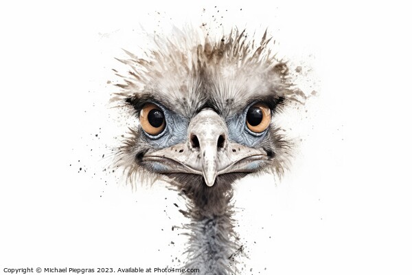 Watercolor painting of an ostrich on a white background. Picture Board by Michael Piepgras