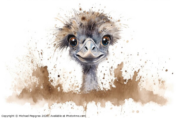 Watercolor painting of an ostrich on a white background. Picture Board by Michael Piepgras