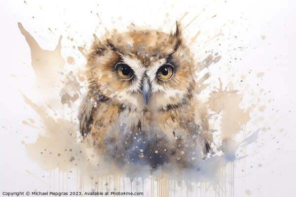 Watercolor painting of an owl on a white background. Picture Board by Michael Piepgras