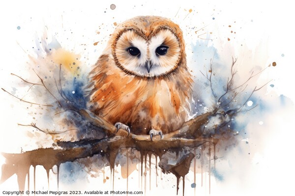 Watercolor painting of an owl on a white background. Picture Board by Michael Piepgras