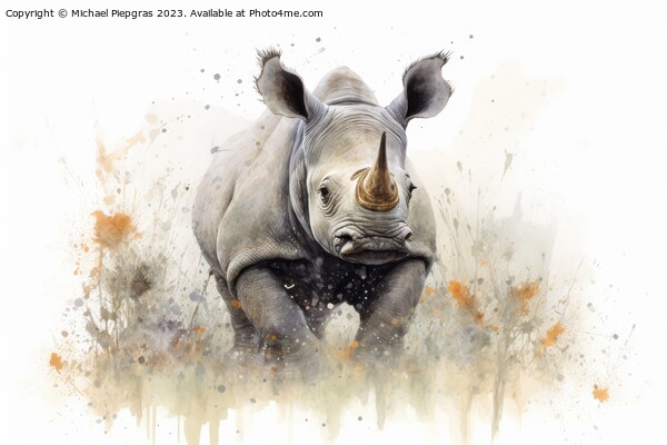 Watercolor painting of a Rhino on a white background. Picture Board by Michael Piepgras