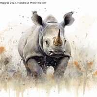 Buy canvas prints of Watercolor painting of a Rhino on a white background. by Michael Piepgras