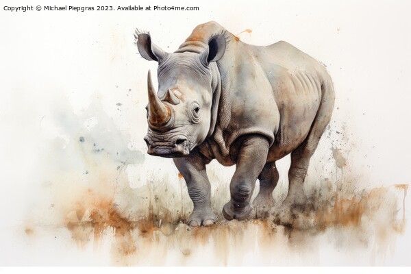 Watercolor painting of a Rhino on a white background. Picture Board by Michael Piepgras