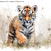 Buy canvas prints of Watercolor painting of a Tiger on a white background. by Michael Piepgras