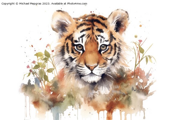 Watercolor painting of a Tiger on a white background. Picture Board by Michael Piepgras