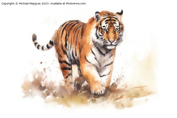 Watercolor painting of a Tiger on a white background. Picture Board by Michael Piepgras